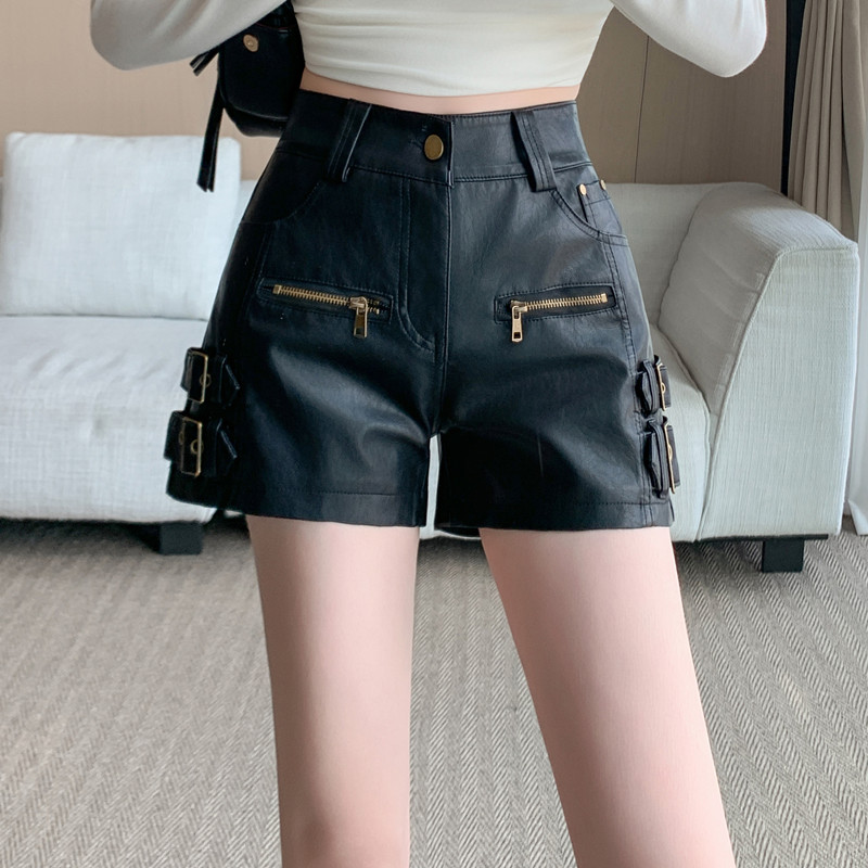 2025秋季新款美式辣妹复古PU皮短裤女高腰修身显瘦性感包臀热裤潮