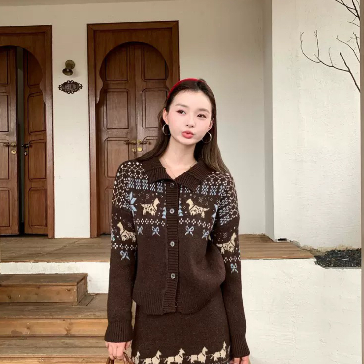 2025新款复古新款提花POLO领针织开衫女秋季显瘦半身裙短裙两件套