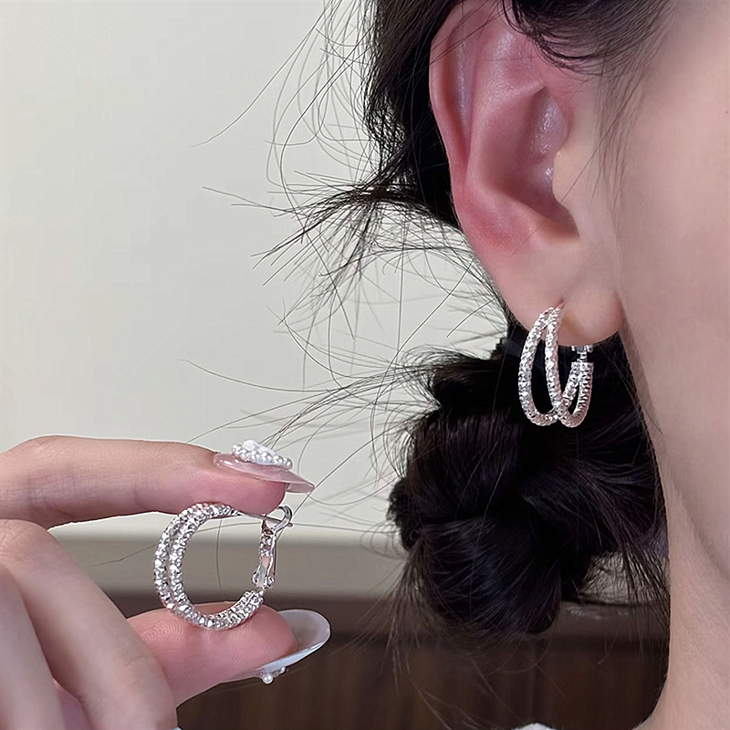 铜合金耳饰 小众设计双层碎冰冰耳环极简风女日常通勤百搭时尚女