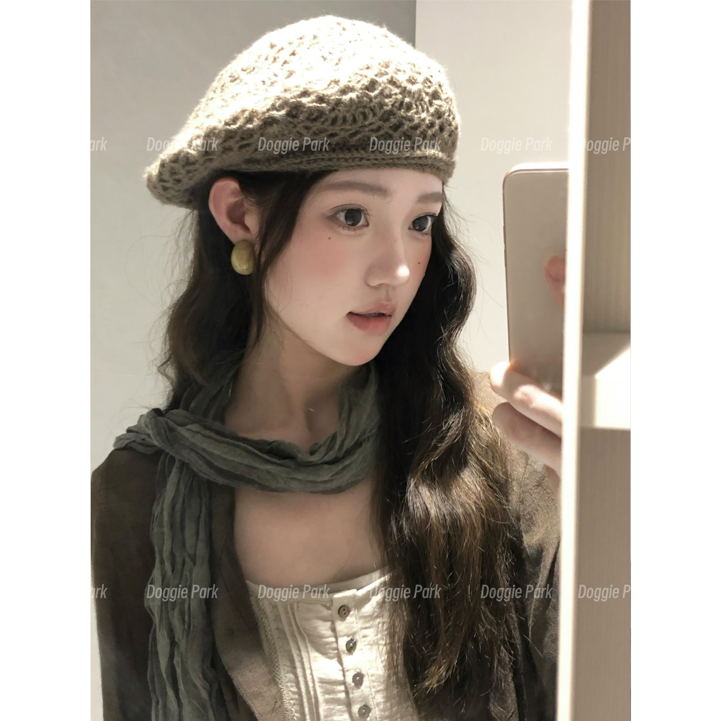 狗狗公园｜钩针纹理贝雷帽子女纯色马海毛森系百搭显脸小镂空复古