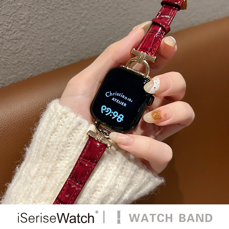 iserisewatch适用iWatchs11代表带苹果手表真皮applewatch8鳄鱼纹