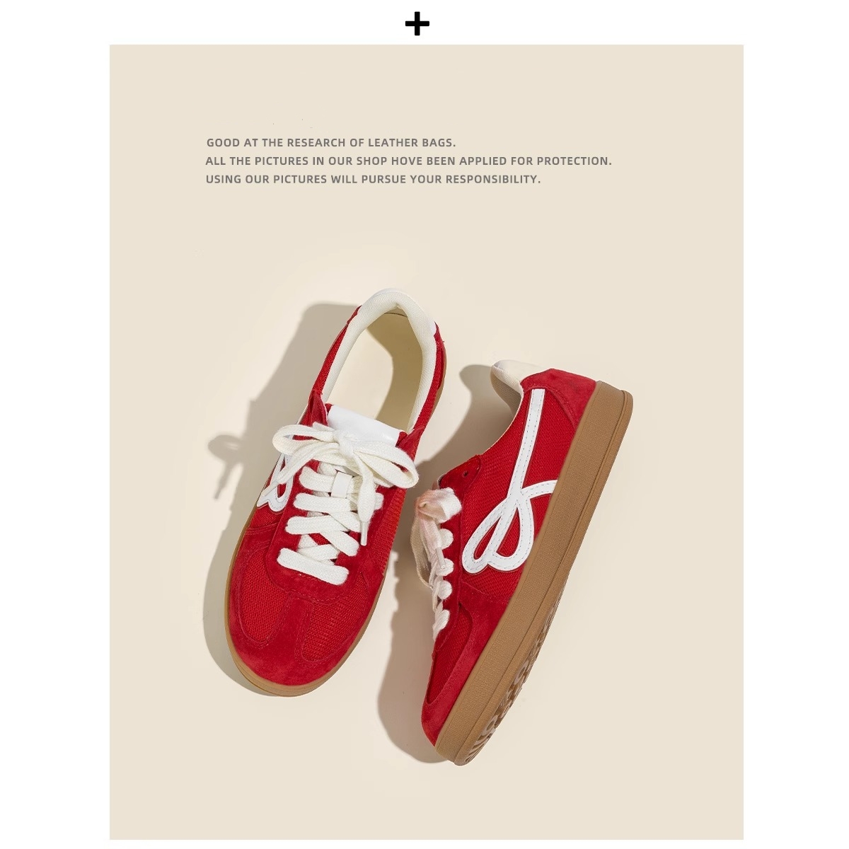 牛皮版~复古红色德训鞋女2025款春季阿甘休闲板鞋运动厚底阿甘鞋