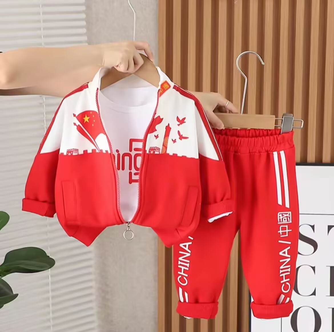 【沫沫家】男女童春秋季国潮套装新款男女童拼色时尚帅气洋气三件套