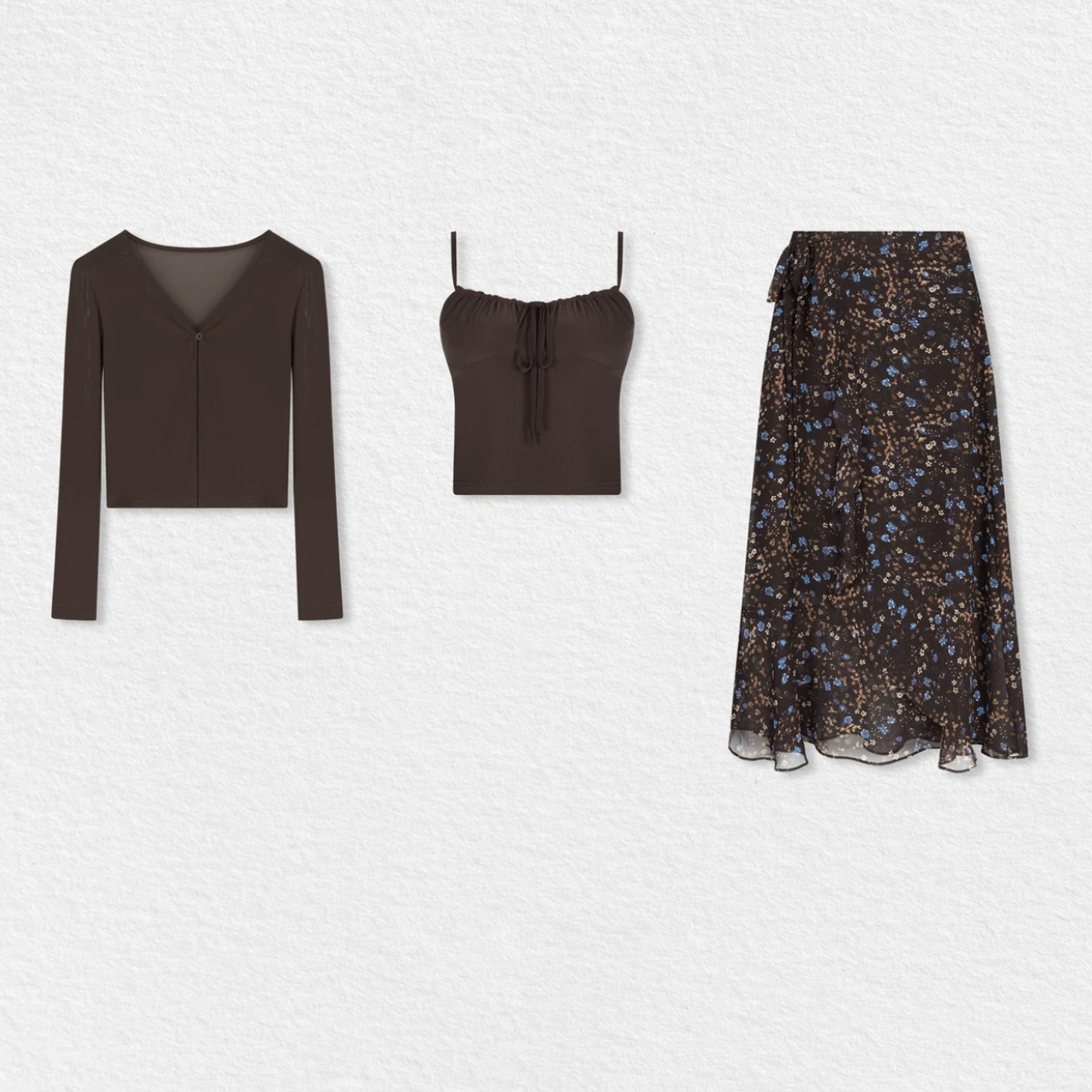 【洛神花信】夏季穿搭一整套长袖针织衫吊带背心碎花半身裙Z 8934#