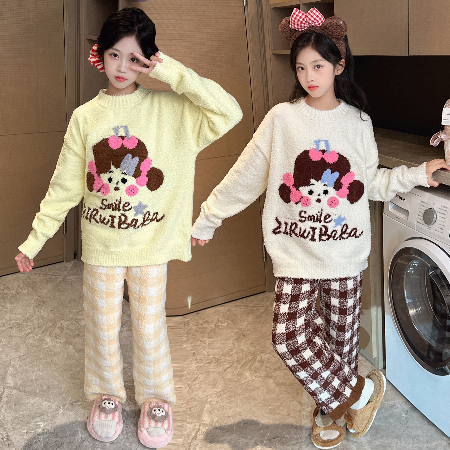 女童长袖中大童睡衣韩版保暖2025新款女孩卡通动漫家居服两件套潮