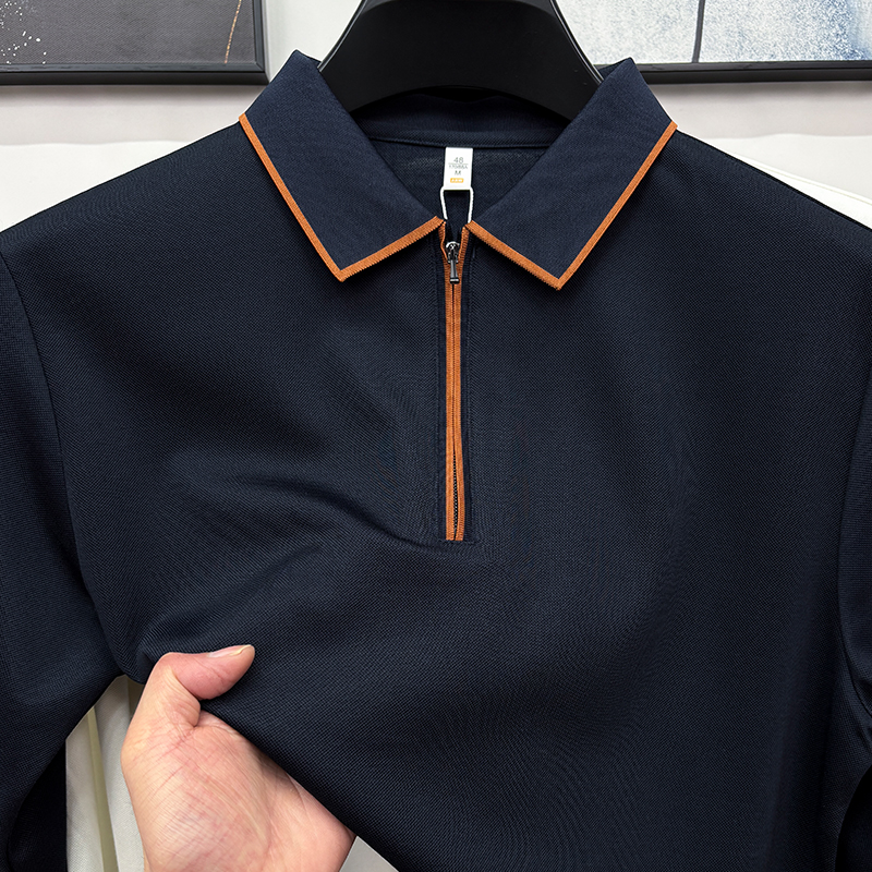 CATIA SELI秋季高档桑蚕丝绵羊毛长袖T恤男士翻领亲肤打底polo衫