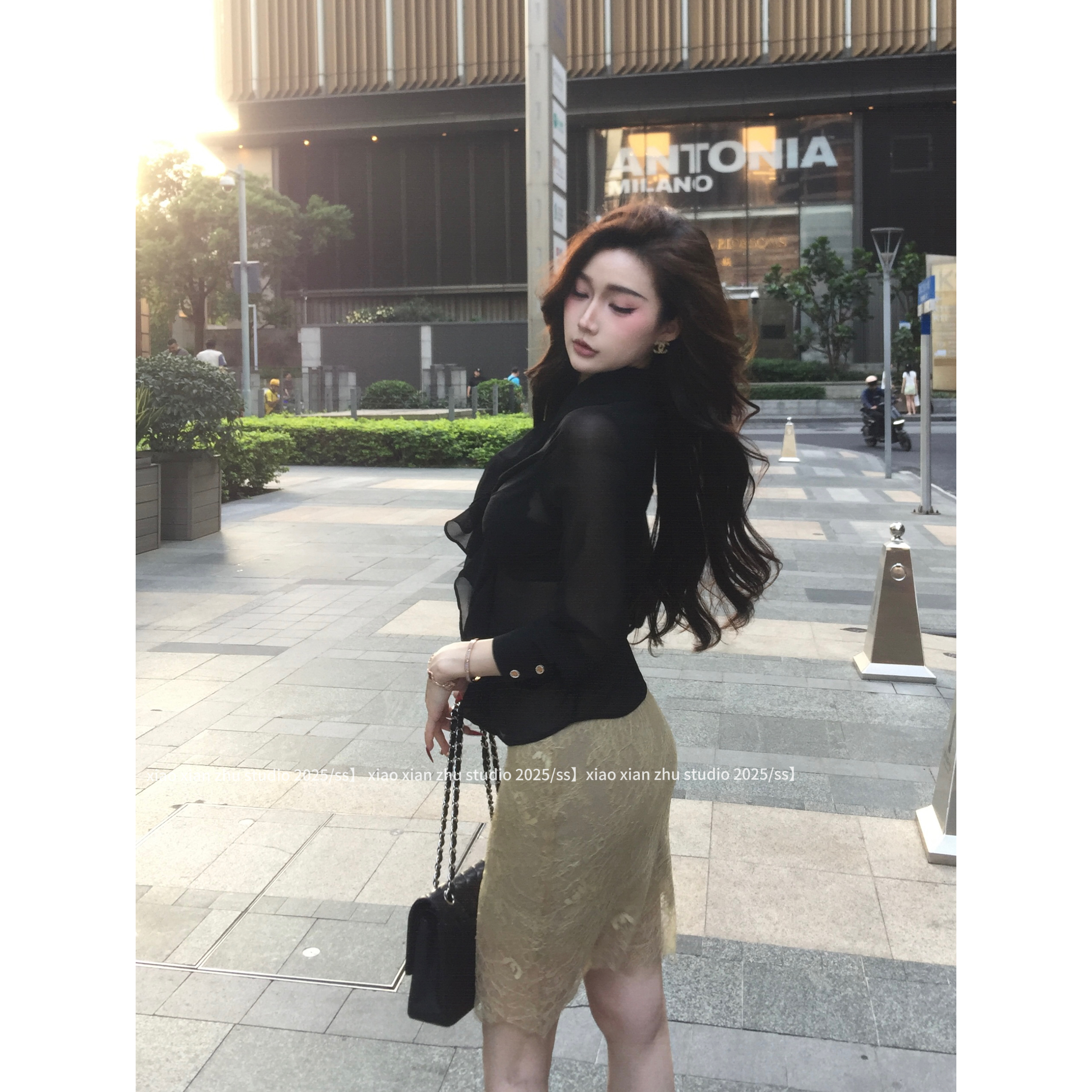 XXZHU「暗夜魅影」微透乔其纱胸前立裁全包骨工艺上衣ZZ-826