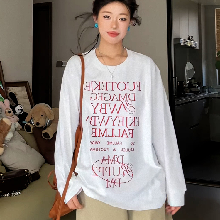 潮流oversize宽松休闲字母印花长袖t恤女2025韩系氛围感早秋上衣