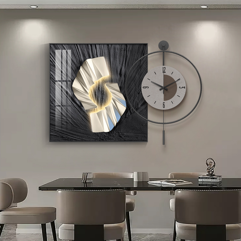 2025新款餐厅装饰画轻奢高级感饭厅挂画挂钟餐桌厨房钟表客厅壁画