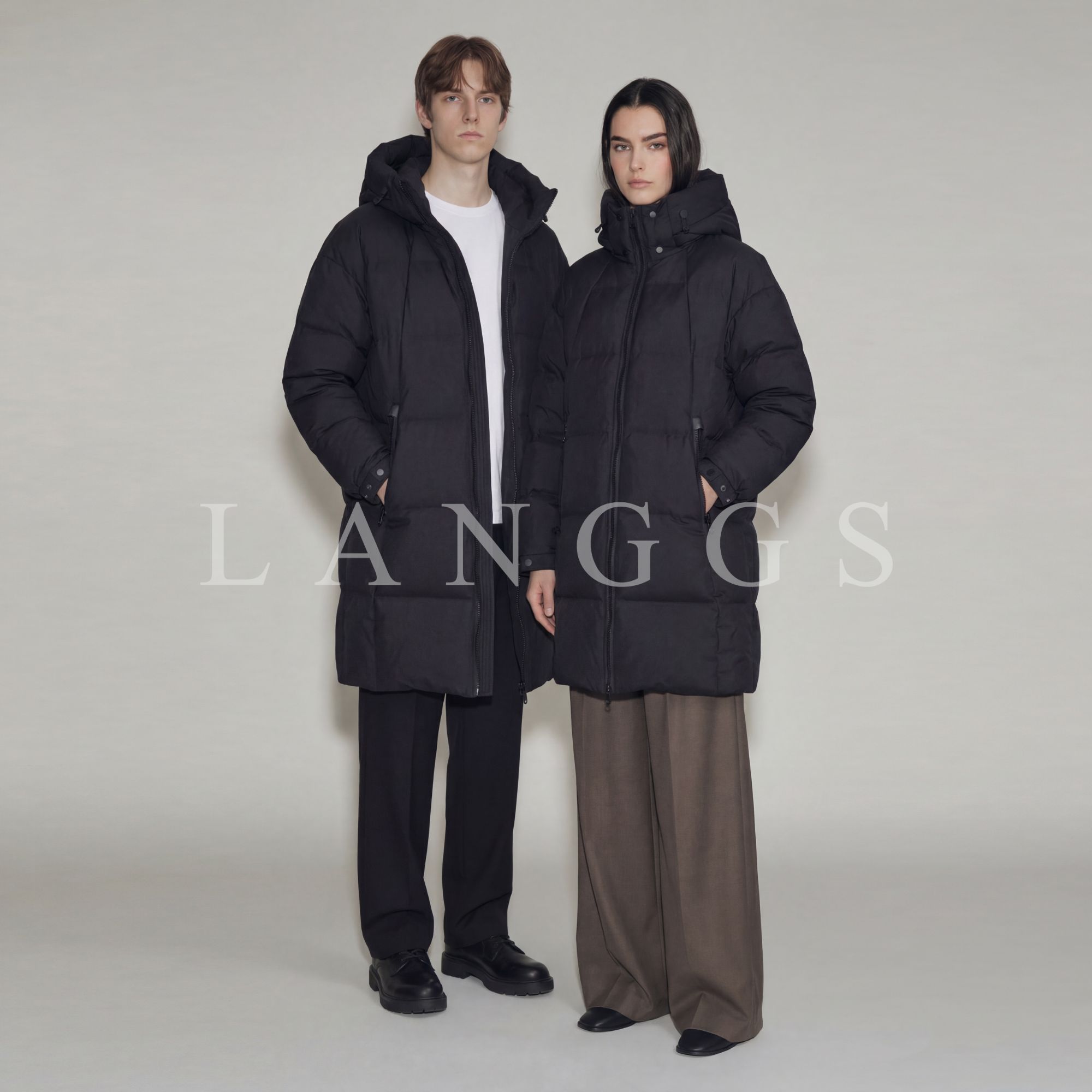 LANGGS&浪叔『黑武士2.0』25冬季年度羽皇连帽鸭绒长款羽绒服-99867