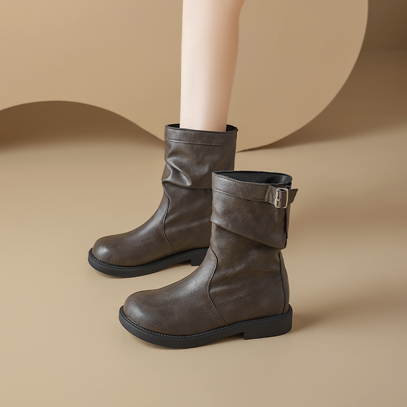 /奥古狮登棕色短靴女款2025新款秋季美拉德增高堆堆骑士马丁靴爆Q