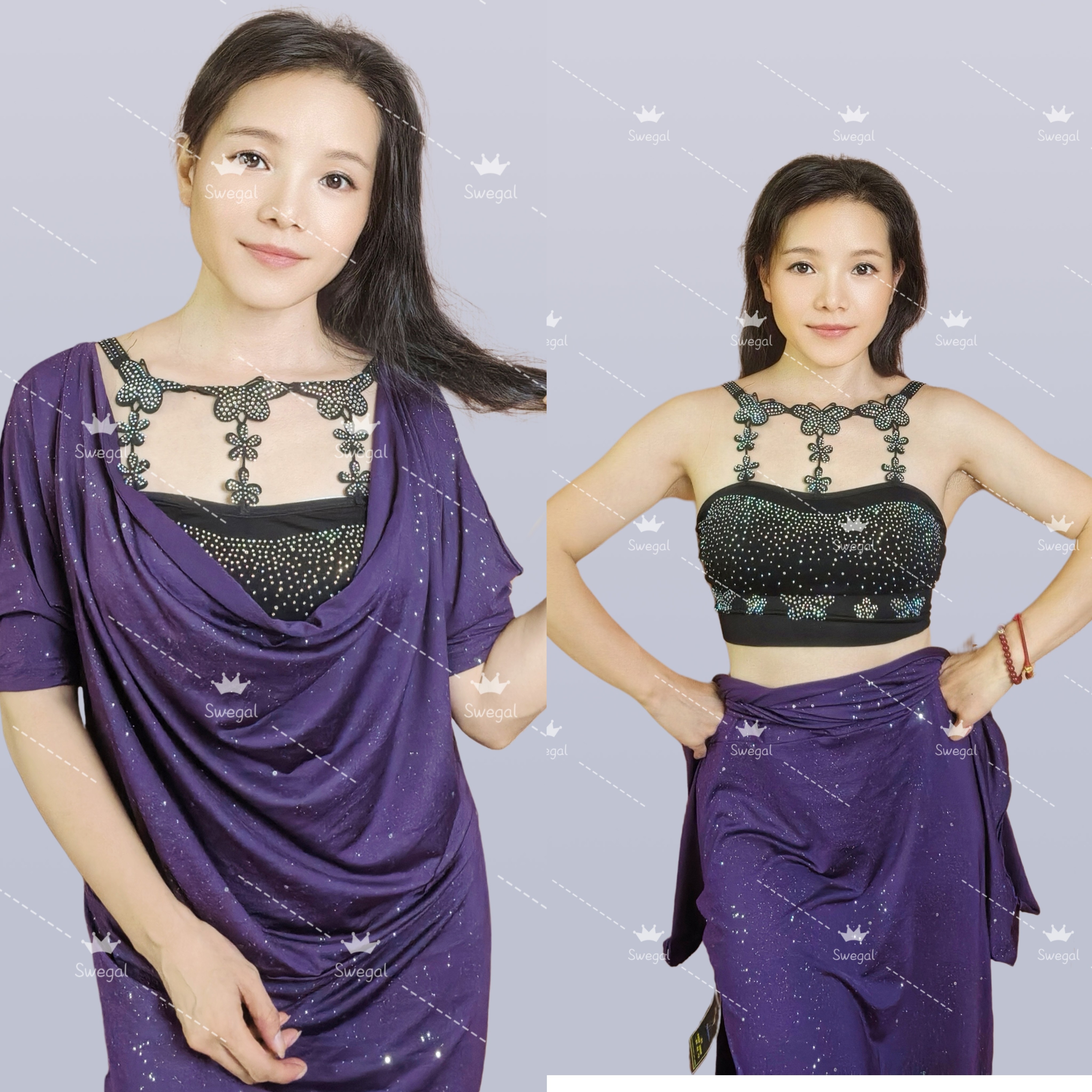 肚皮舞文胸东方舞抹胸内搭网红爆款闪亮蝴蝶美背烫钻百搭自带胸垫