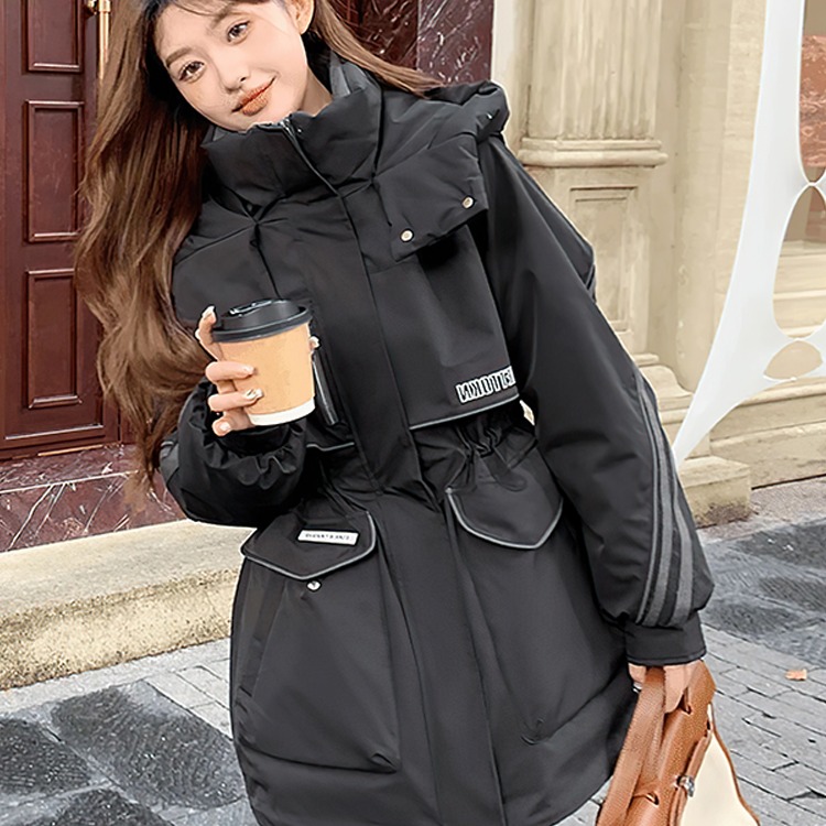 鸭鸭同款派克服女中长款2025年冬季新款时尚百搭连帽外套大衣