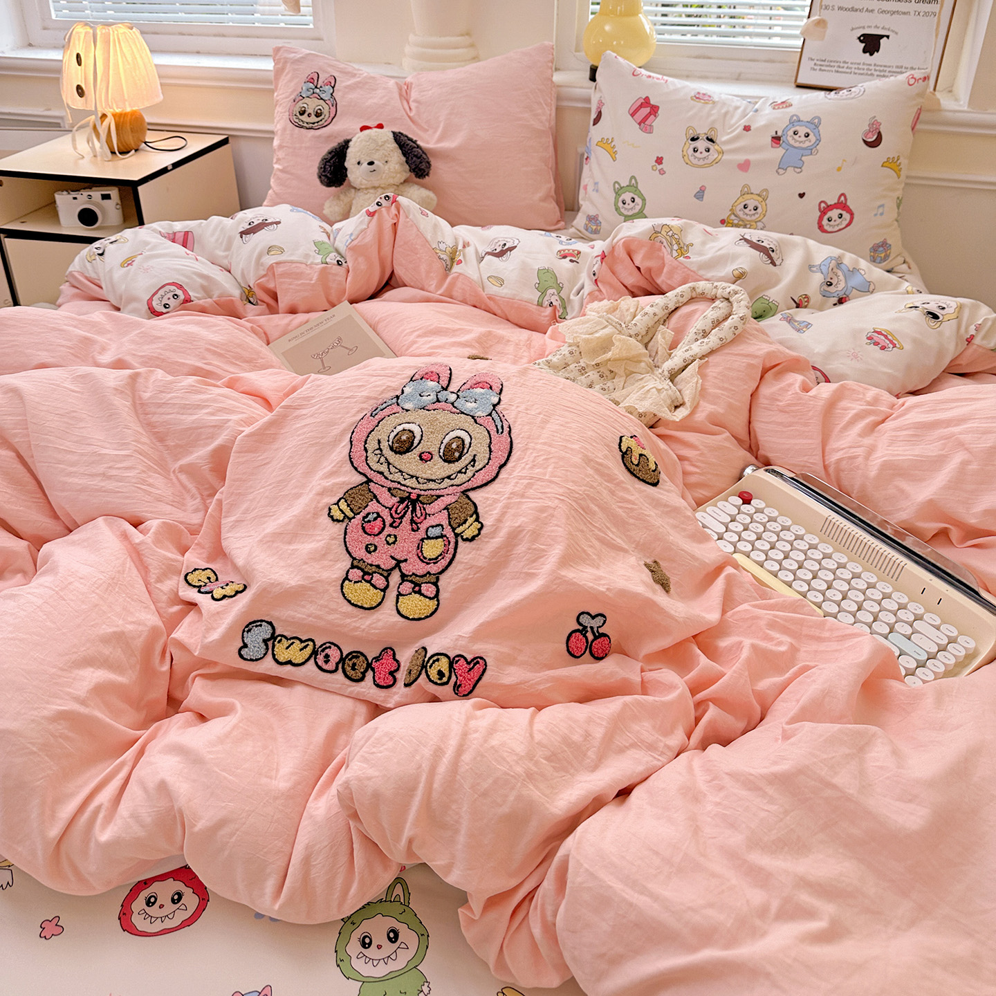 公主风毛巾绣粉色被套床上四件套床笠被罩宿舍床单人三件套非纯棉