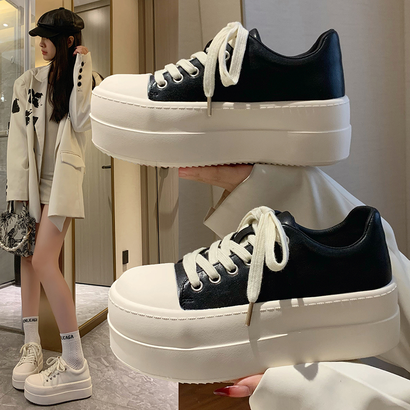 时尚通勤复古增高厚底小白鞋女2025新款春季百搭轻便休闲运动板鞋