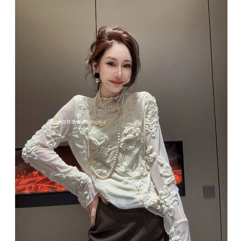 欧货气质千金感2025冬季新款网红重工提花仙女风法式修身蕾丝打底