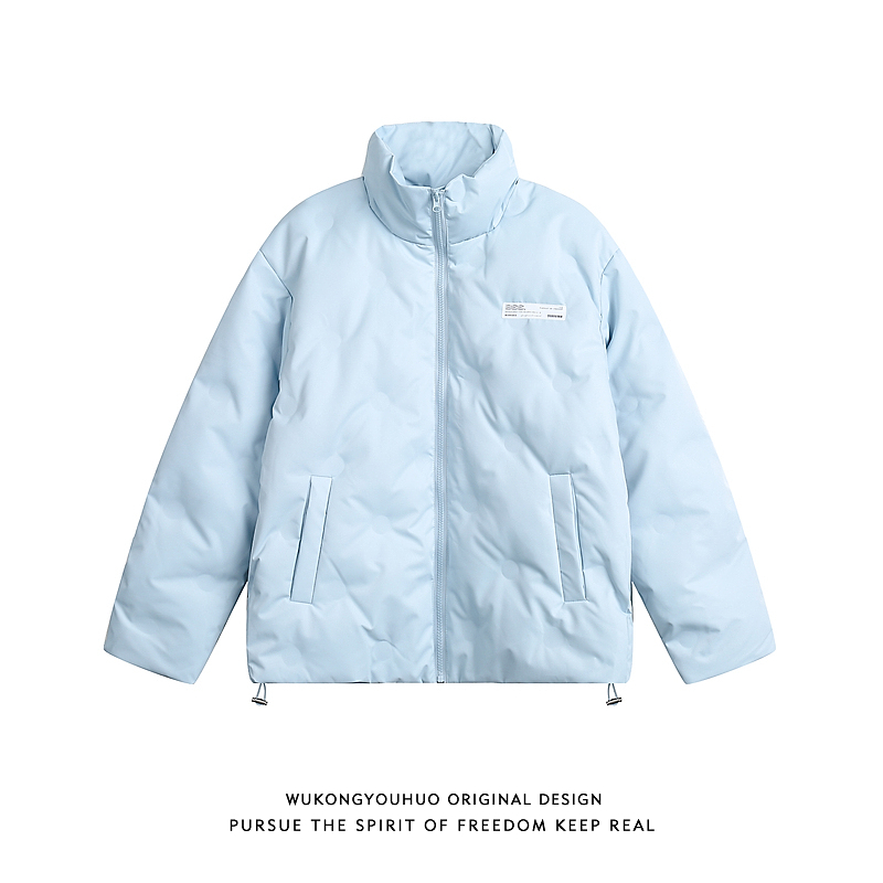 悟空有货冬季潮牌压褶立领羽绒服男美式85绒情侣保暖休闲加厚外套