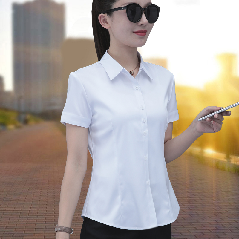 衬衫女短袖职业2025夏季新款韩版修身气质百搭工作服工装白色衬衣