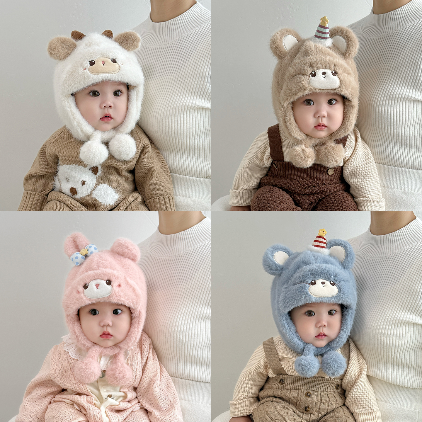 宝宝帽子冬天毛绒帽可爱超萌加厚保暖雷锋帽婴幼儿防风套头护耳帽