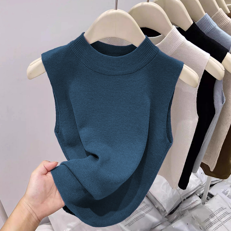 高级感绝美无袖针织背心女冰丝短款2025新款气质半高领上衣超好看