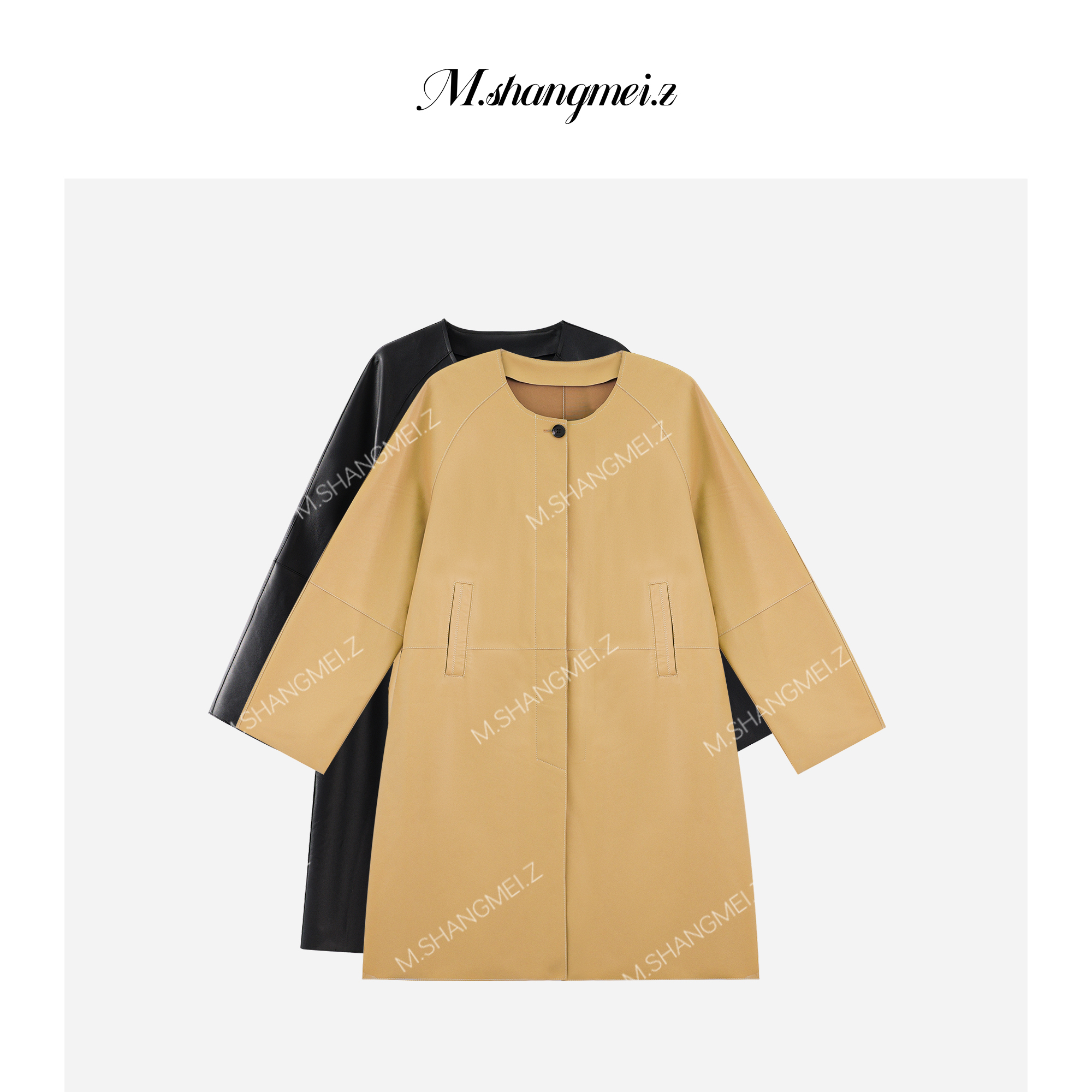 M.SHANGMEI.Z/沐熙【暖墨】美大哥气质舒适宽松真皮长款皮衣X062663