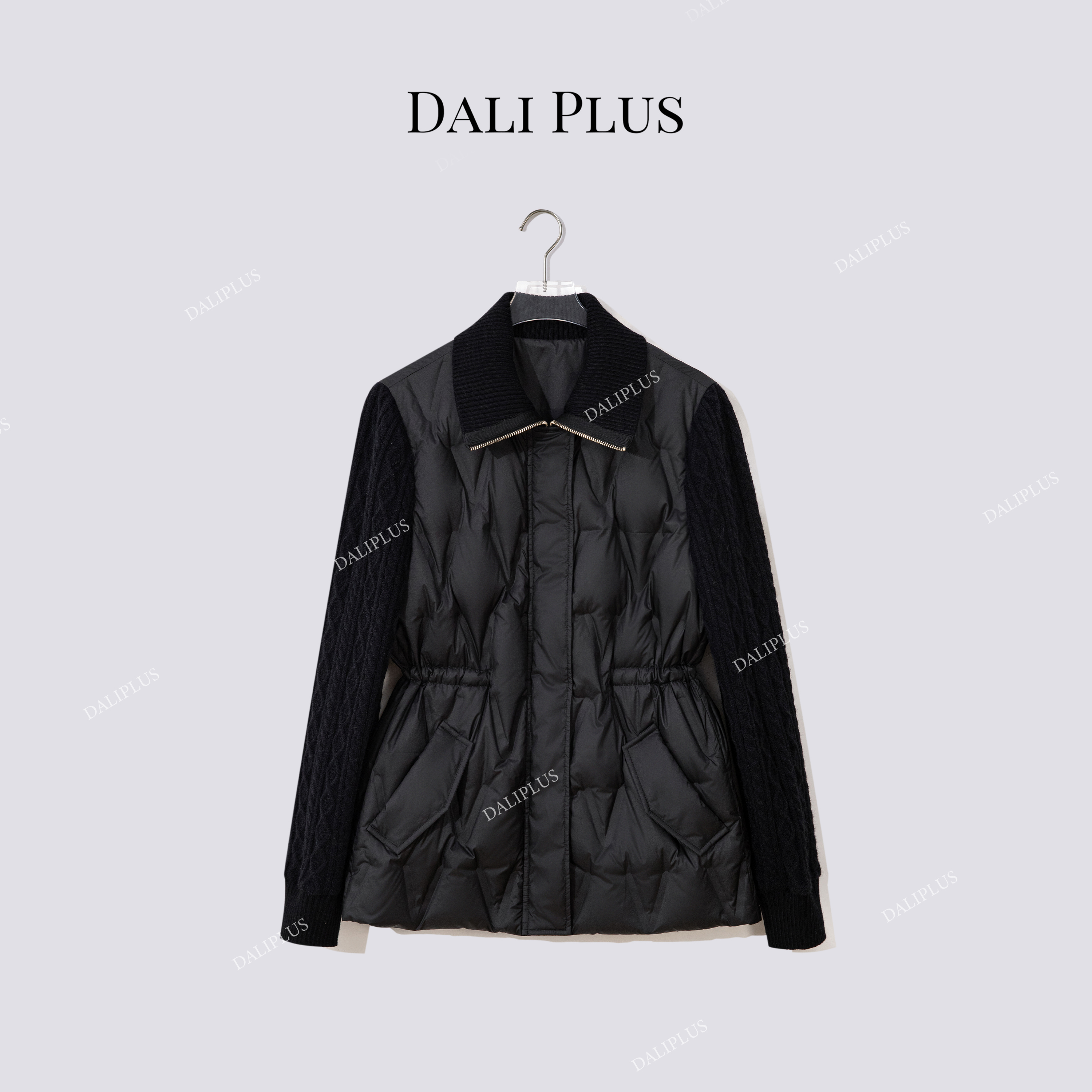 DALI PLUS收腰95鹅绒拼接螺纹针织轻薄羽绒服外套-D5ST1452-1