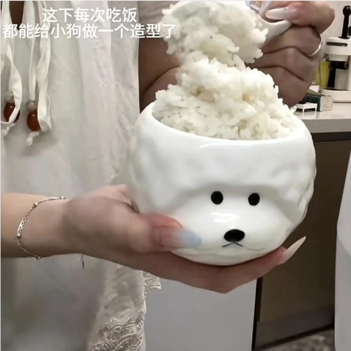 正版比熊小狗可爱立体陶瓷米饭碗酸奶碗家用餐具送人礼物礼盒装