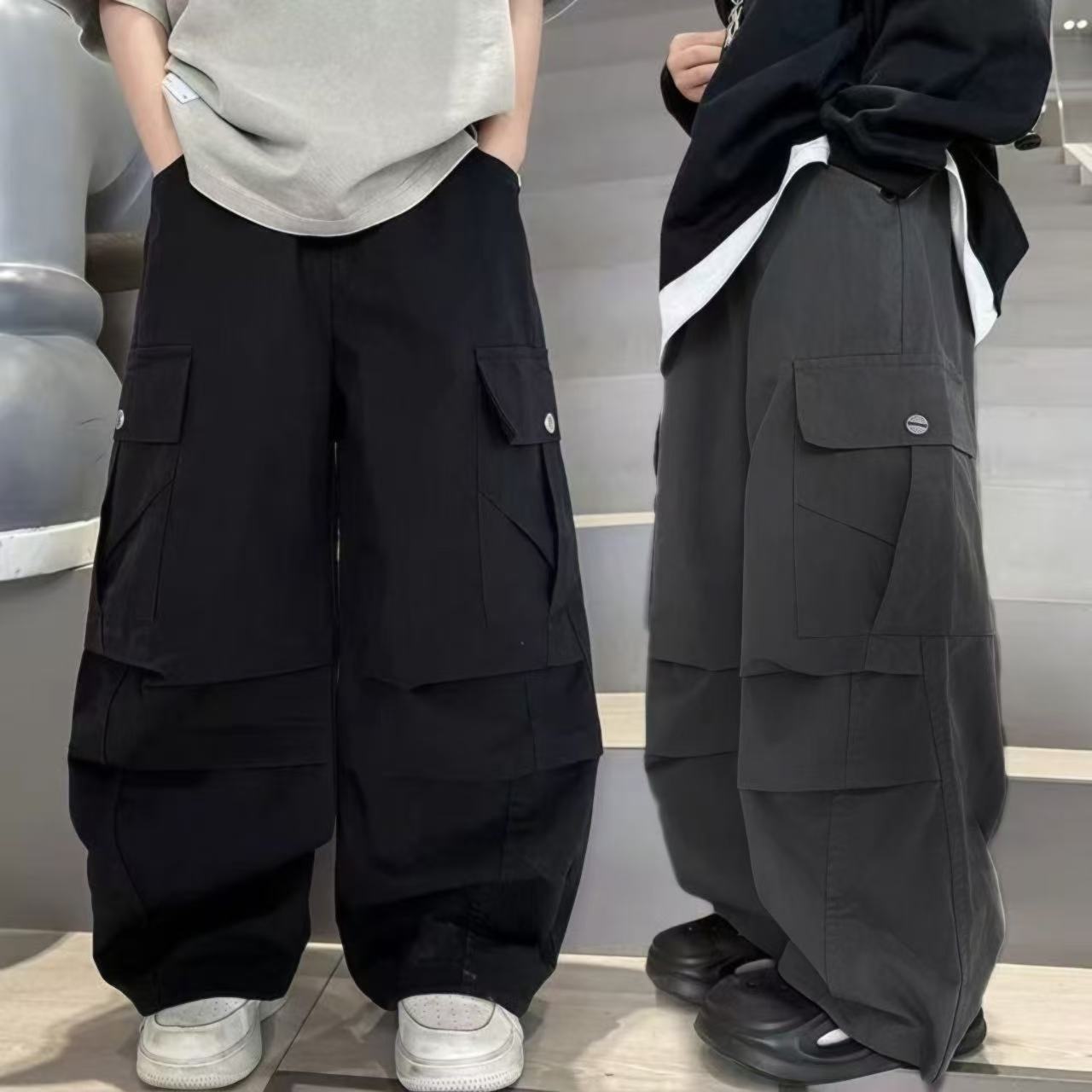 秋季新款儿童休闲裤2025男童女童长裤中大童弯刀微阔宽松直筒长裤