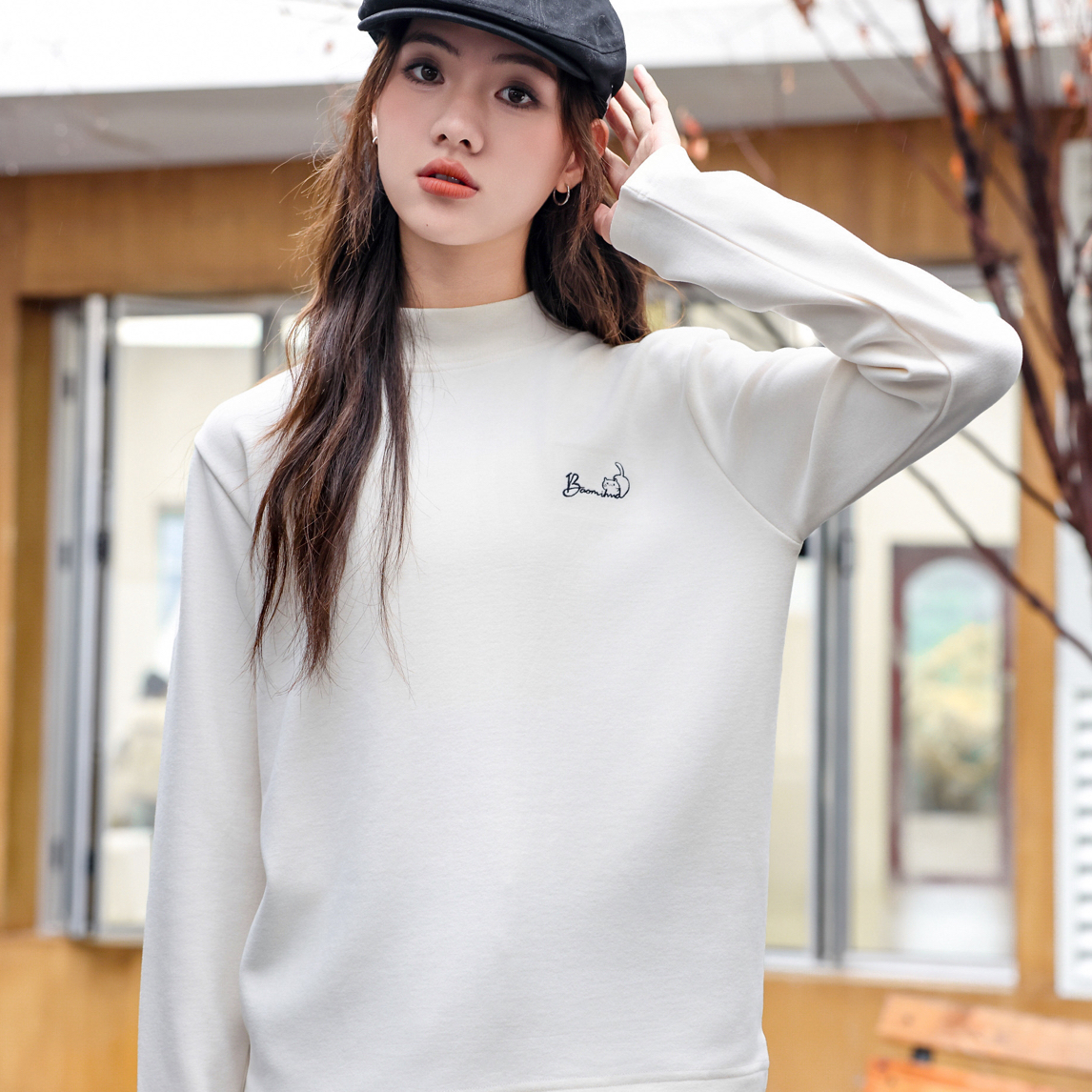 女大童新款德绒打底衫卫衣秋冬校服内搭半高领内搭时尚休闲打底衫