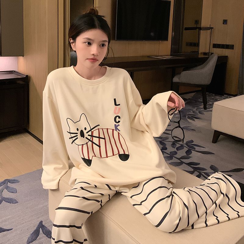 秋冬新款保暖德绒睡衣女套装甜美可爱卡通时尚家居服两件套可外穿