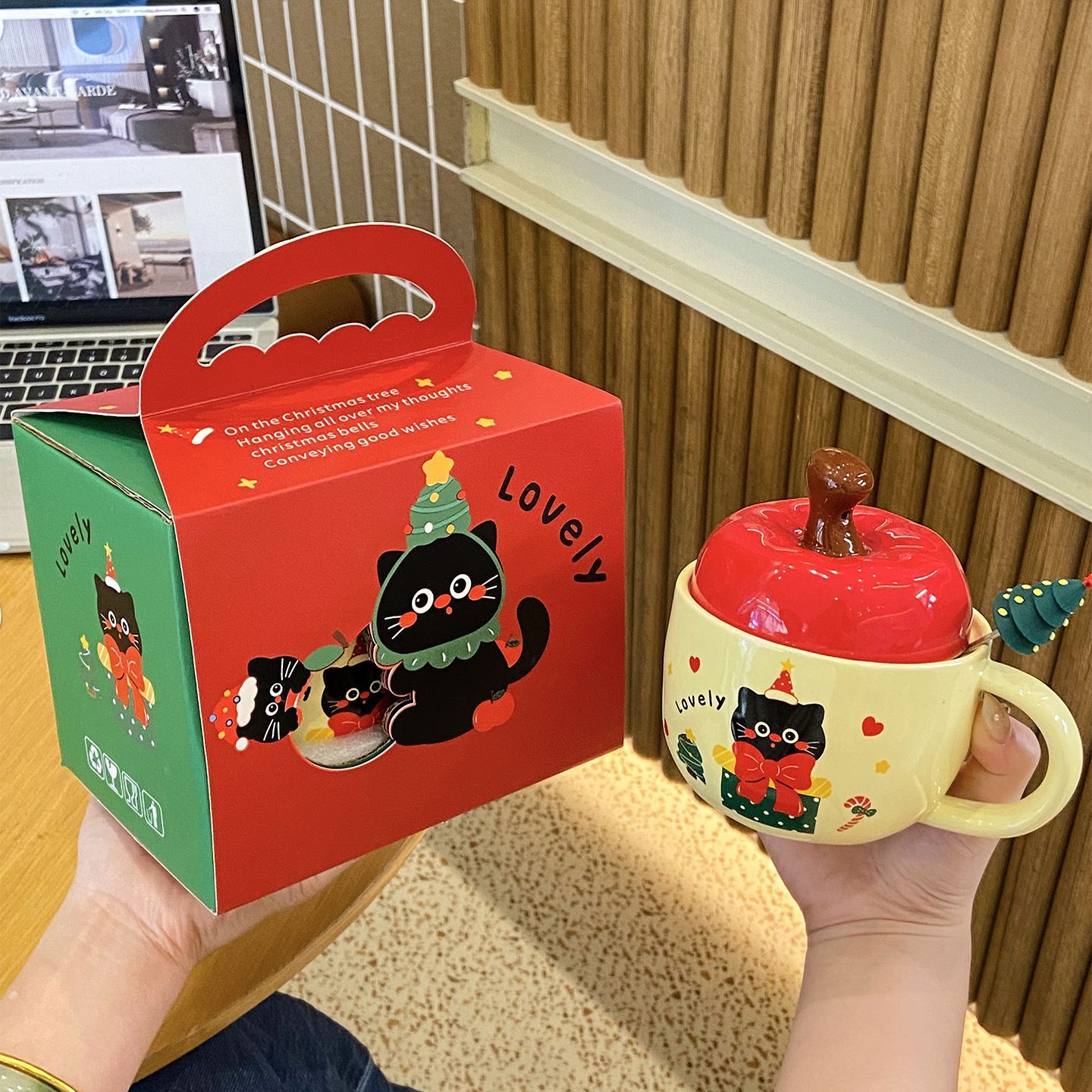 生日圣诞礼物苹果可爱陶瓷马克杯高颜值水杯创意杯子带盖女生闺蜜