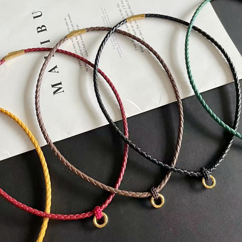 钛钢皮质项链 男士高档免绑真皮项链绳皮绳吊坠绳粗唐卡佛牌挂绳