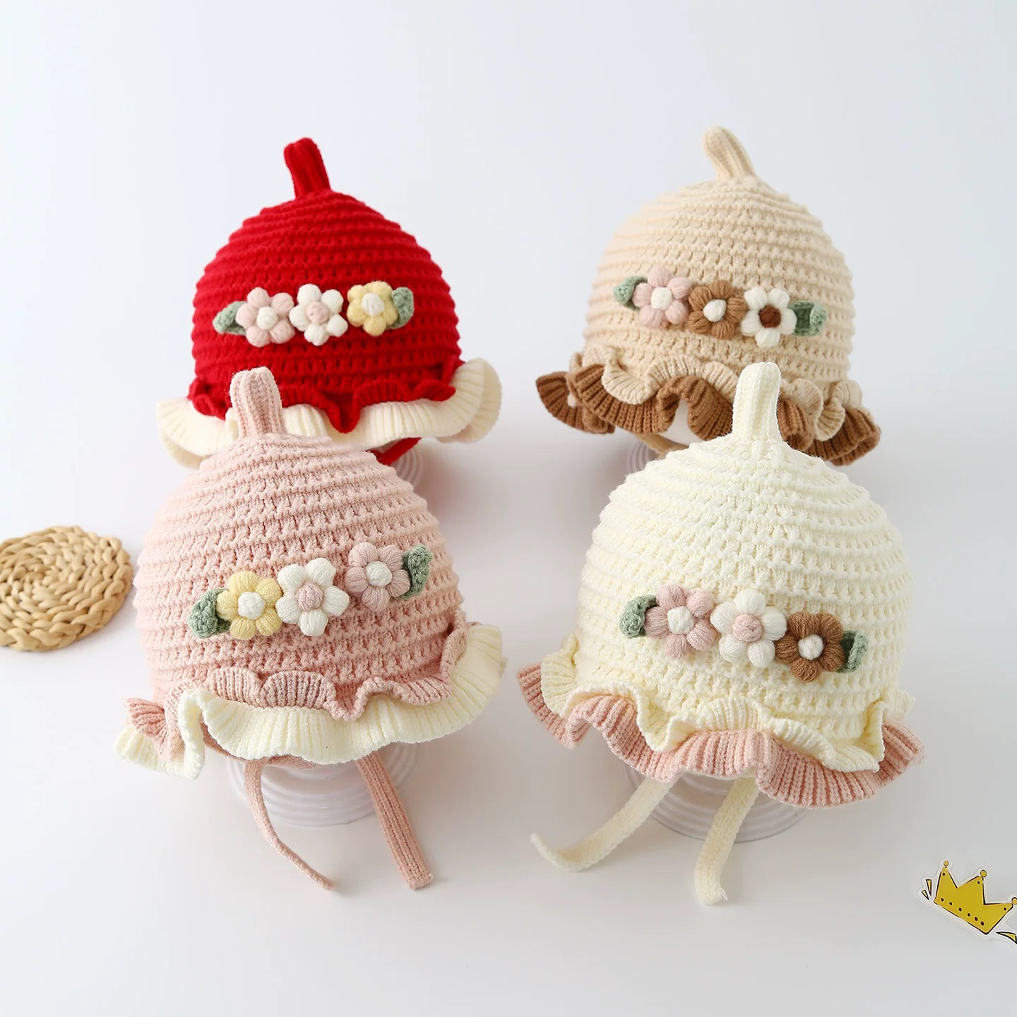 女宝宝帽子秋冬季保暖公主护耳帽可爱超萌婴儿套头针织毛线帽防风