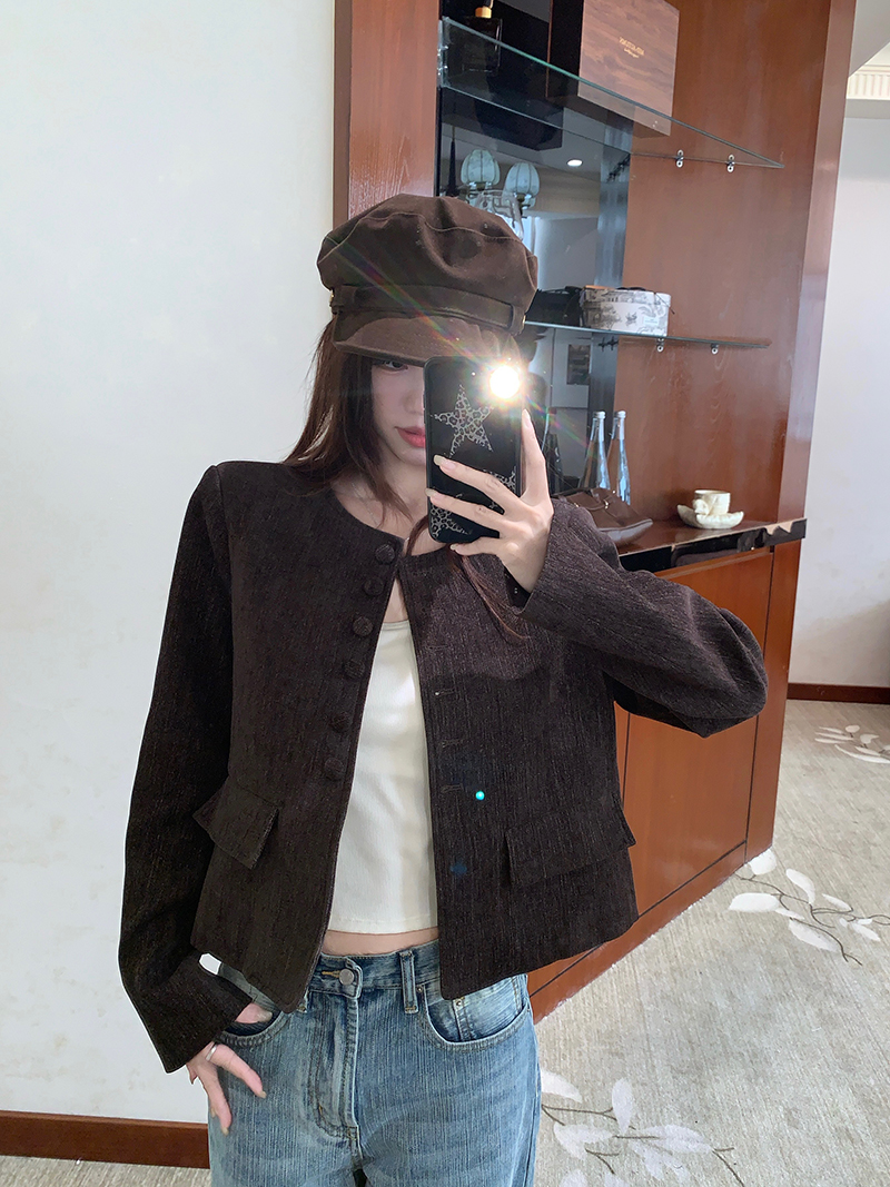 香香千金 复古气质感雪尼尔休闲短外套