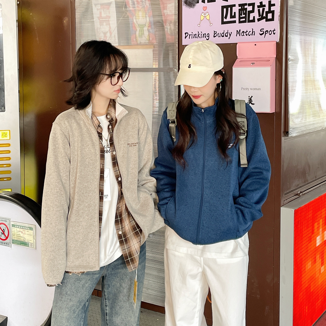 【双生子加绒外套】森马情侣夹克抗静电花纱针织立领2025秋冬新款潮