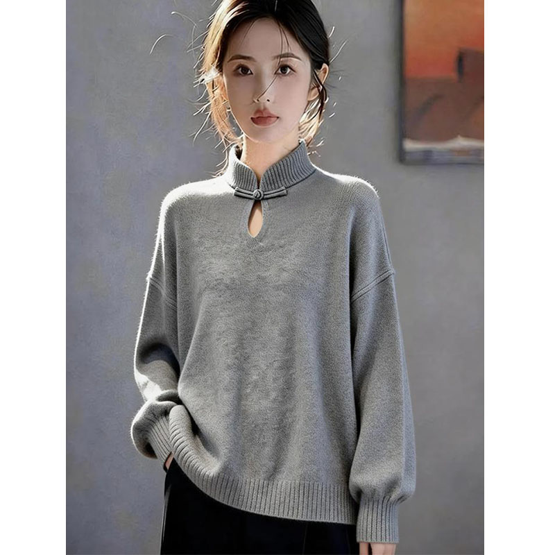 新中式洋气长袖针织衫女2025秋冬新款复古国风慵懒风显瘦气质上衣