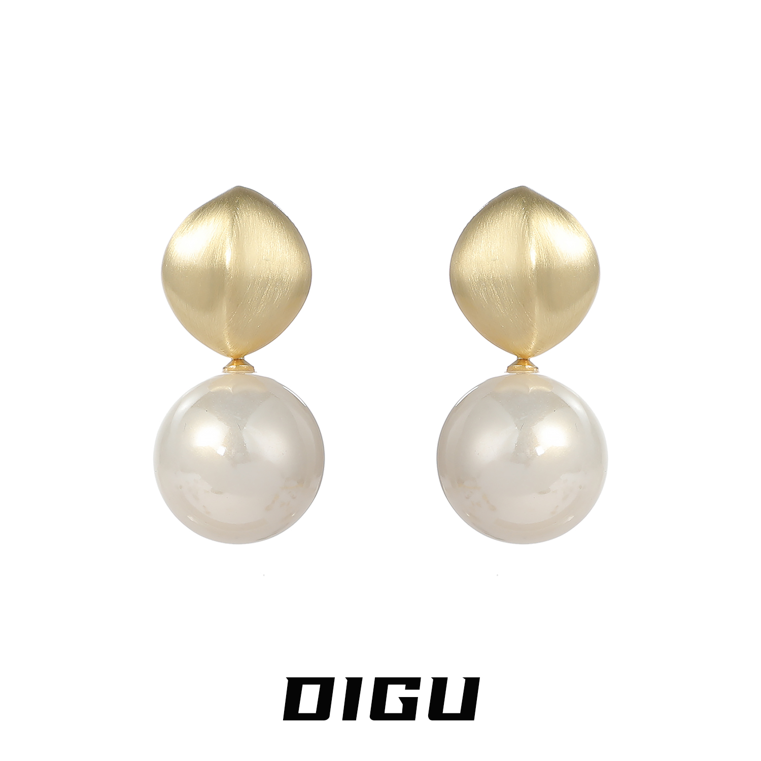 嘀咕家 铜合金仿珍珠耳饰 复古磨砂珍珠耳环小众秋冬耳坠法式耳饰