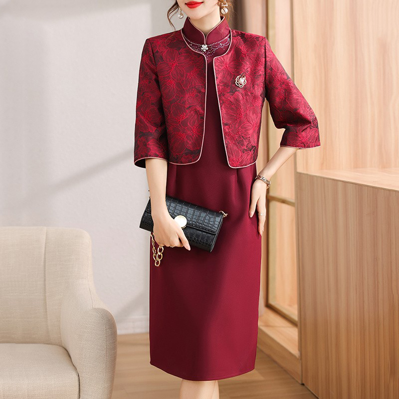 十月份妈妈秋装结婚礼服两件套装2025新款喜婆婆婚宴装改良旗袍裙