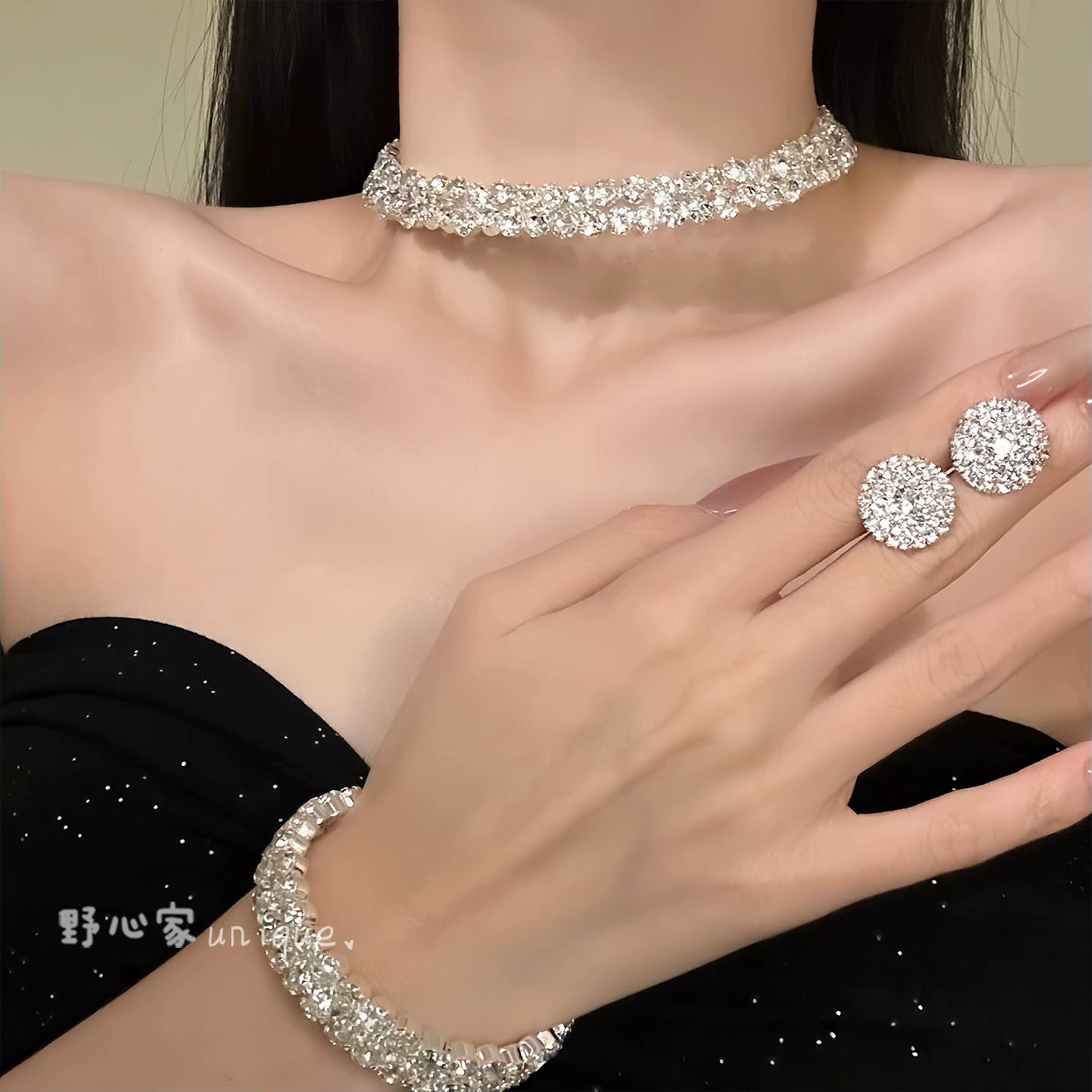 铜锆石项链 【宴会焦点】千金气质闪锆项圈晚礼服套装配饰项链