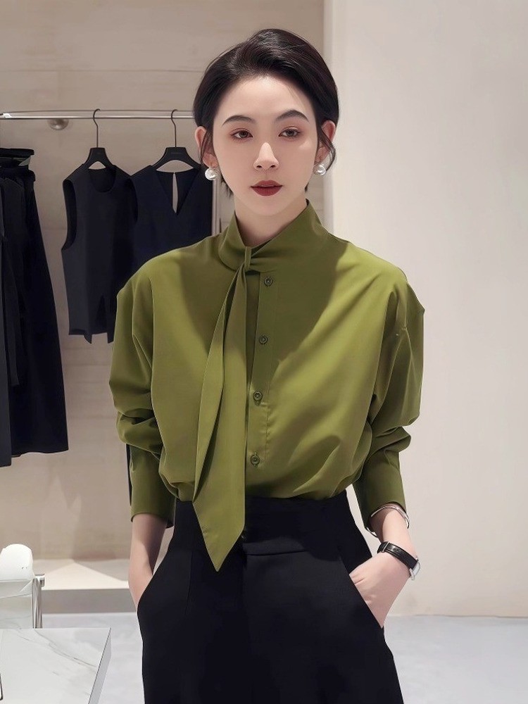 轻熟简约风立领飘带长袖衬衫2025秋季新款法式高级感时髦上衣女装