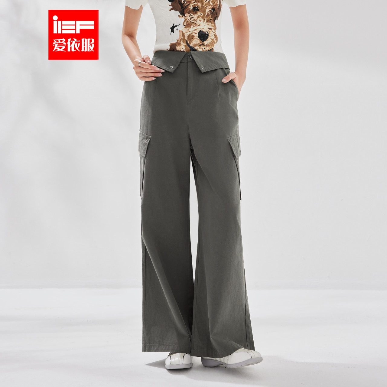 IEF/爱依服长裤2025夏季新款韩版时尚休闲工装风设计感百搭阔腿裤