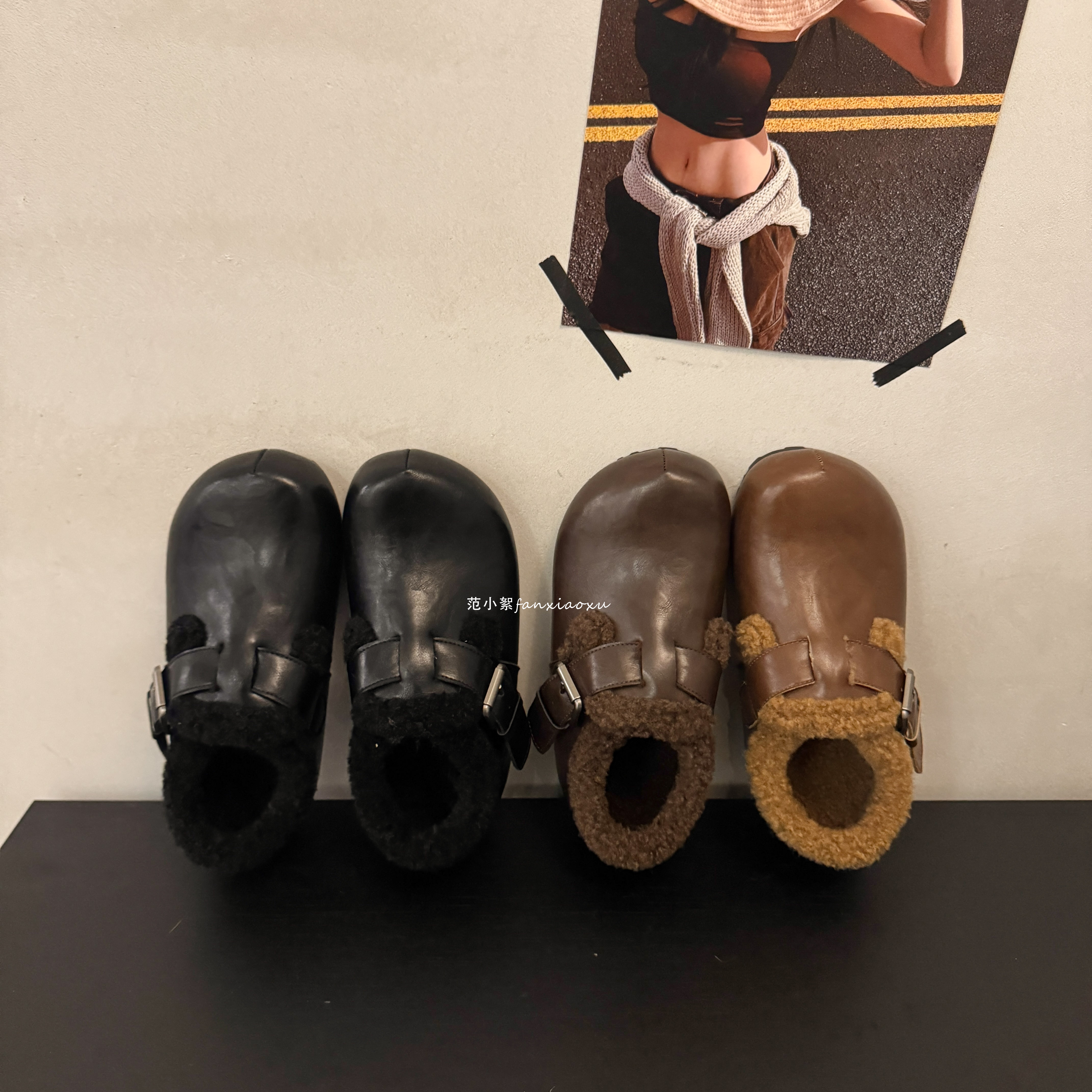 复古勃肯鞋女2025冬季新款休闲百搭加绒保暖一脚蹬毛毛厚底棉鞋