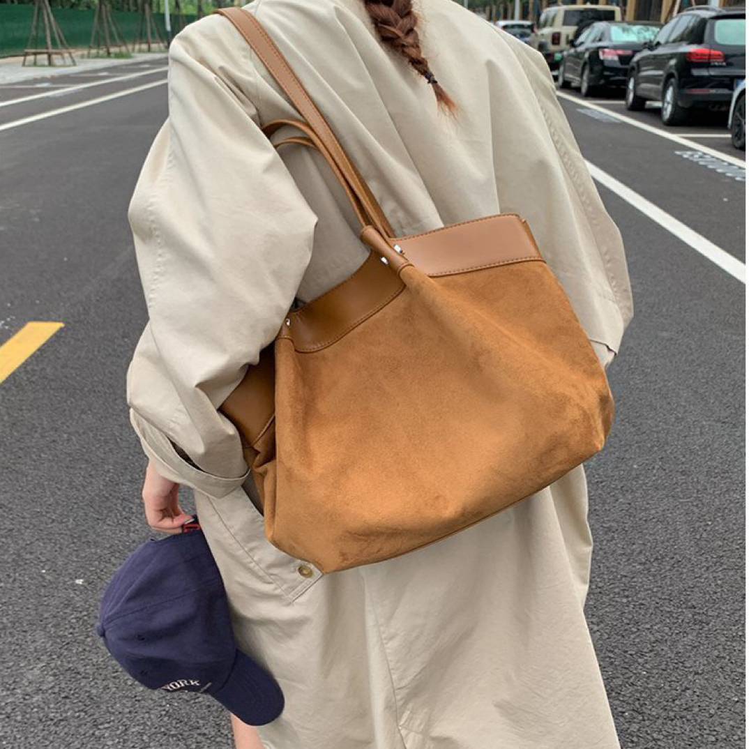 美拉德复古流行大容量单肩托特包6607秋冬新款小众磨砂质感手提包