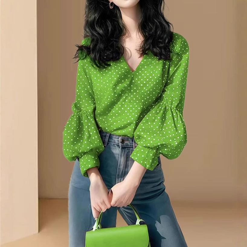 高级感港风波点灯笼袖衬衫女夏季新款气质时髦显瘦上衣