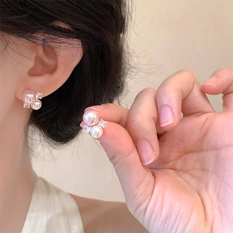 疏星晚月~温柔粉色锆石耳钉女2025新款小众设计耳环高级耳饰7801