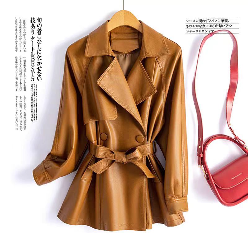 【海宁】女士中长款秋新款大码皮夹克韩版修身显瘦外套潮8366