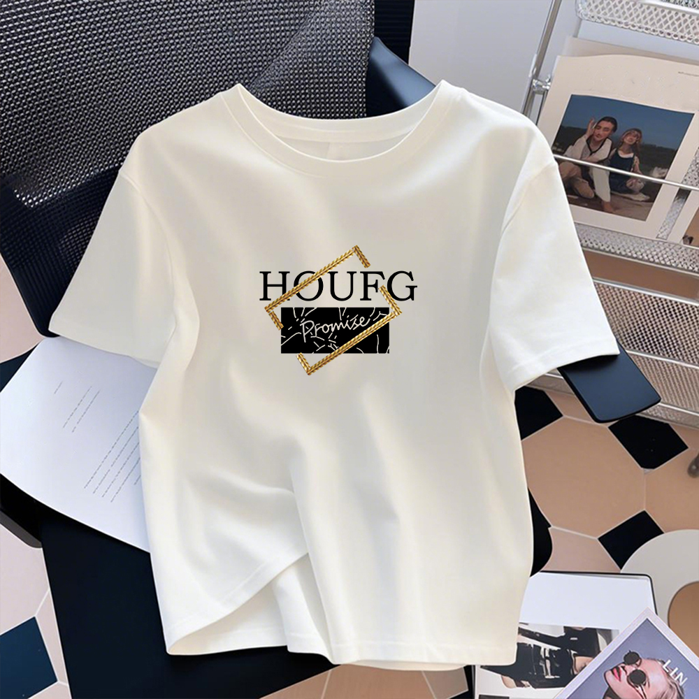 夏季纯棉短袖T恤女2025新款休闲白色简约通勤百搭正肩上衣体恤衫