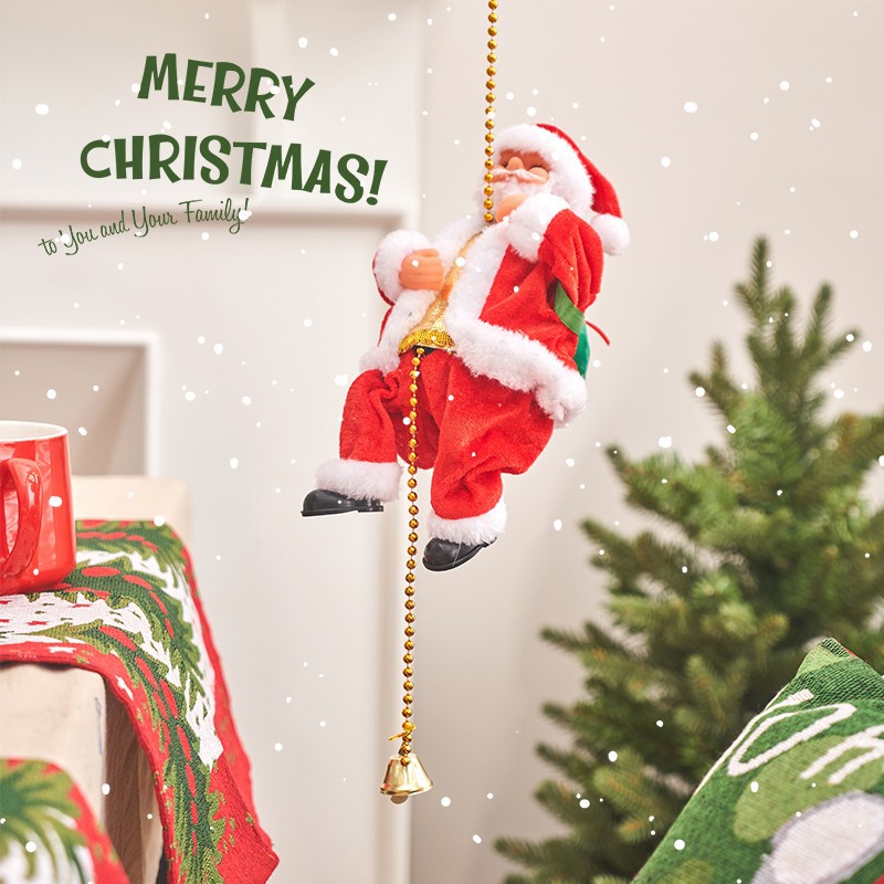 圣诞节礼物平安夜儿童小礼品爬梯子爬珠帘爬绳的圣诞老人电动玩具