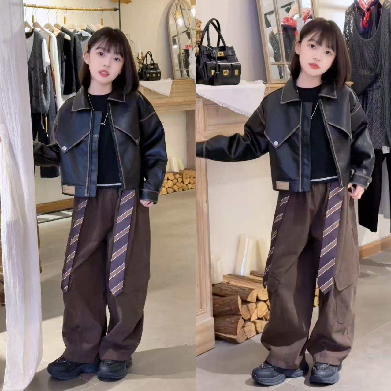 女童皮衣外套春款2025新款儿童洋气时尚潮酷上衣女孩春装短款夹克