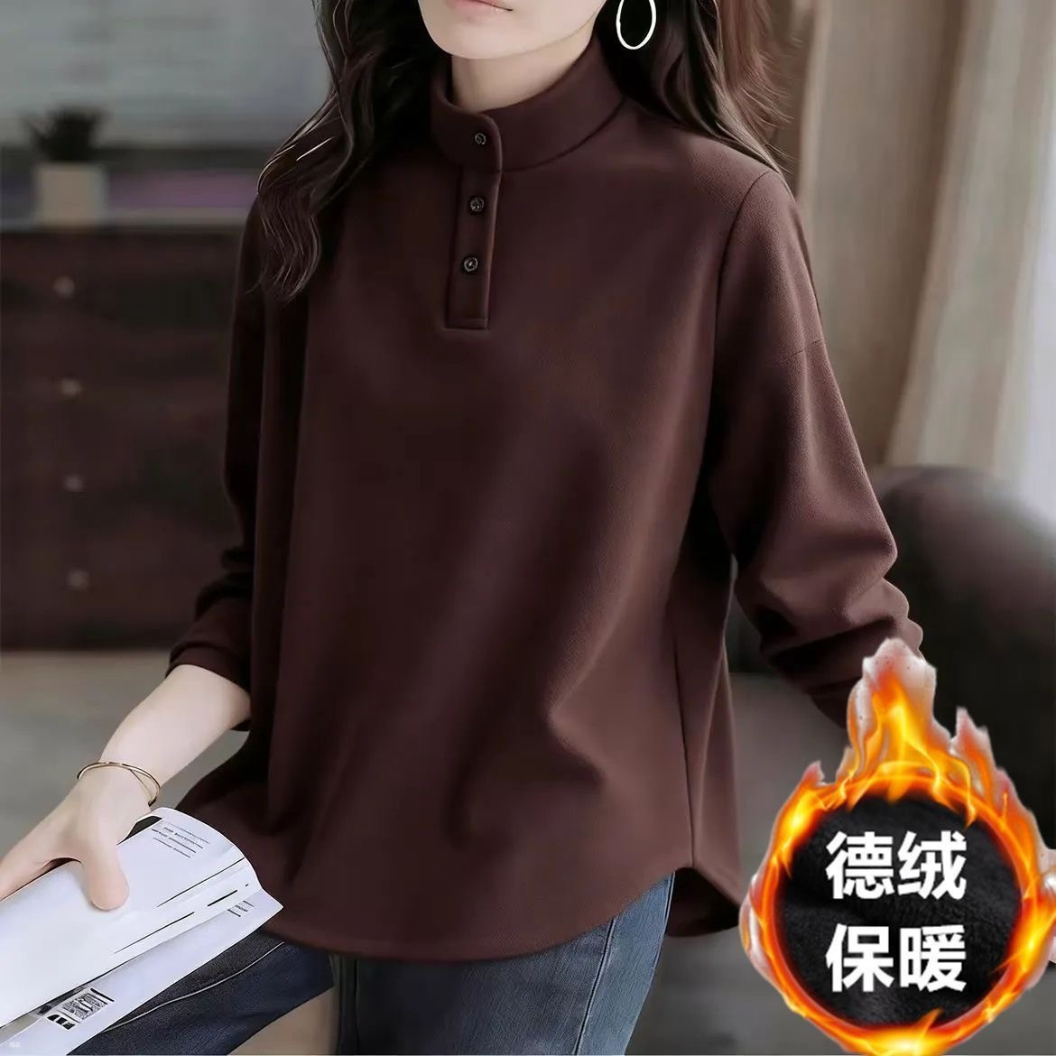 秋季时尚休闲运动精选圆领潮流中年女士长袖纯色上衣简约恤